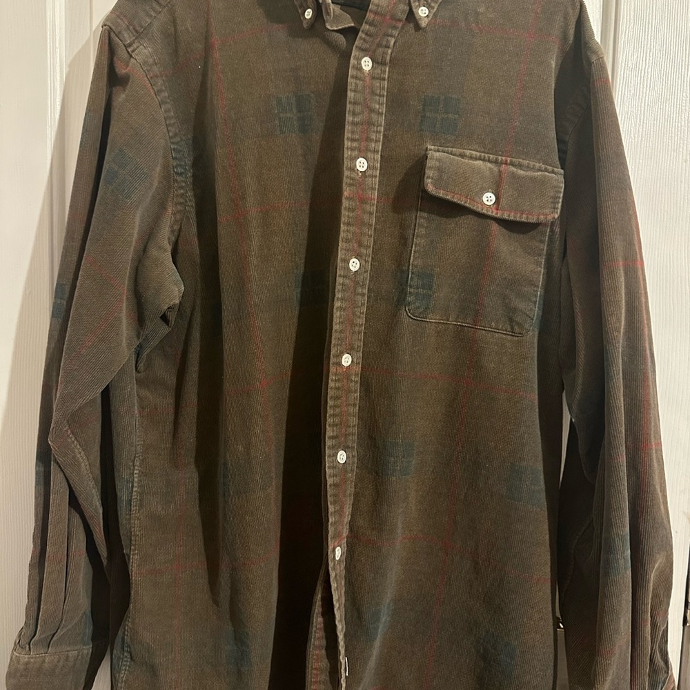 Vintage 80s Ralph Lauren Corduroy Button Down Shirt Men’s Large Brown